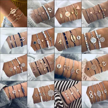 

Fashion Women Bracelet Set Bohemia Jewelry Vintage Boho Turtle Map Charm Bracelets & Bangles For Girl Bead Chain Accessories