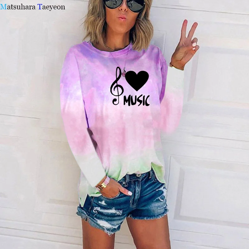 

Funny T-shirt Love Music Graphic Tee Cotton Long Sleeve Top Casual Harajuku Tee Shirt Femme Fashion Autumn New Top Tee