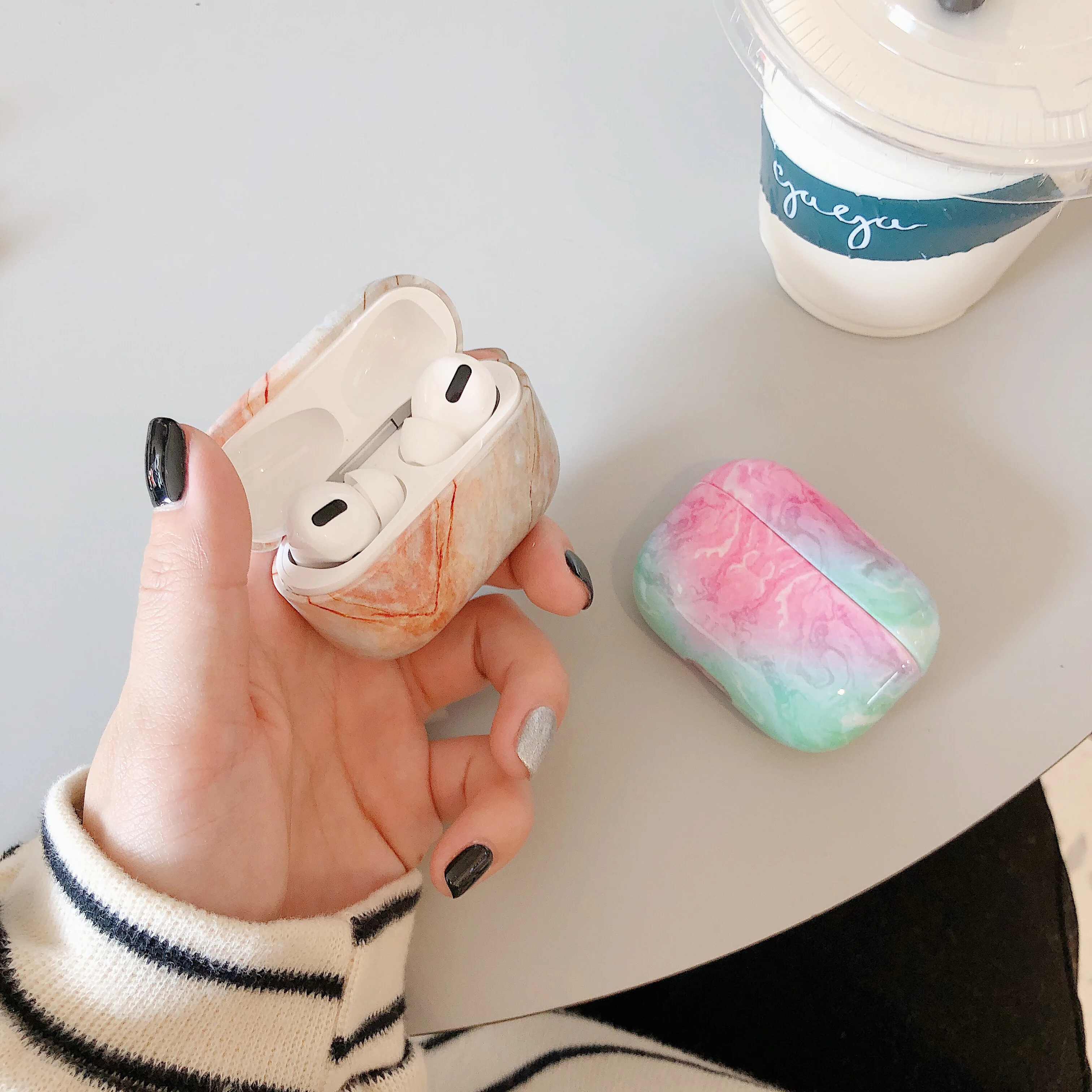3D мраморный чехол для Airpods Pro беспроводной с Bluetooth airpod 3 Apple AirPods защитный зарядки| |