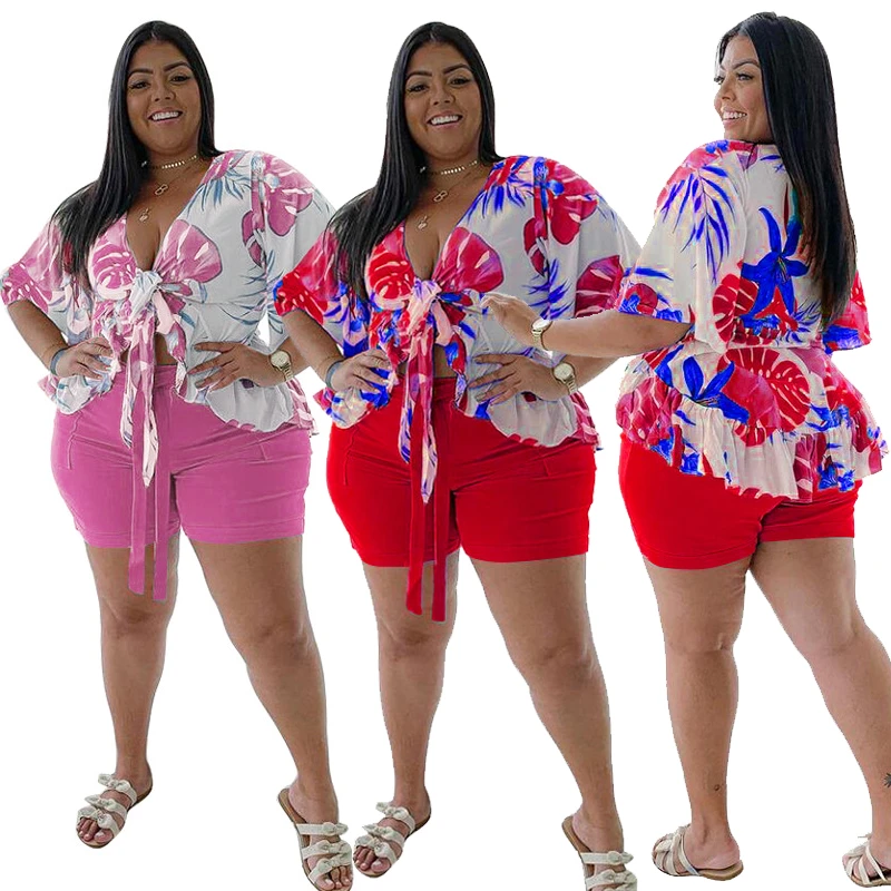 Proportional Trickle Legitimationsoplysninger Summer Plus Size Women Clothing Two Piece Set 4xl Wholesale Items Sexy V  Neck Bandage Print Tops Casual Shorts Sets Dropshipping|Plus size Sets| -  AliExpress