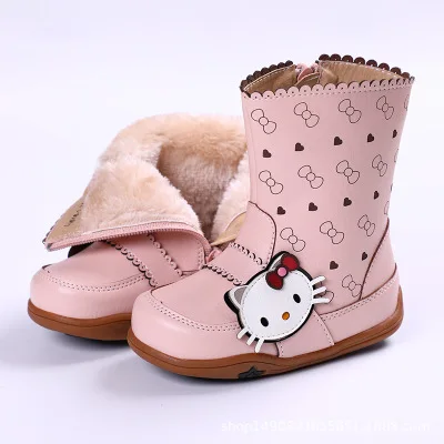 Scecher/зимние детские сапоги; высокие сапоги принцессы из искусственной кожи; hello kitty; теплые зимние сапоги с хлопковой подкладкой для маленьких девочек; S8973 - Цвет: pink Thicken