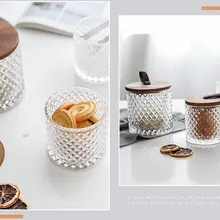 Стеклянные банки с ромбовидным узором, акация, деревянная крышка, алмазная стеклянная герметичная банка, кухонная посуда, хранение продуктов, баночки для печенья, контейнеры для еды