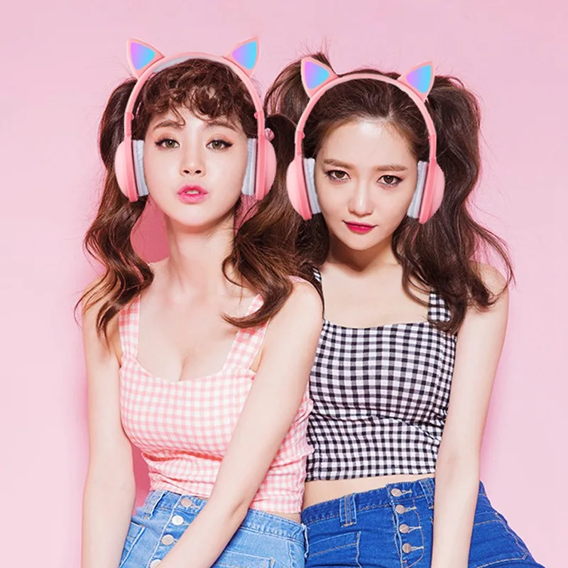 7Colors LED Light Cat Ear Headphones Bluetooth 5 0 Adults Kids Girl Headset With Mic For IOS Android