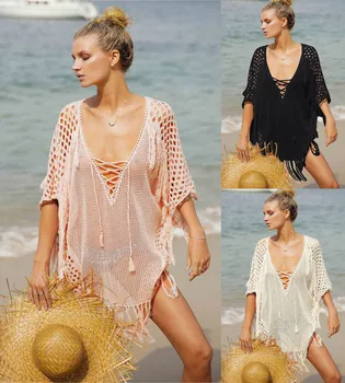 

New KnitTed Beach Cover Up Bikini Of Women's Swimsuit Cover Up Hollow Off The Beach Dress Nappa Tunic Swim Costumes