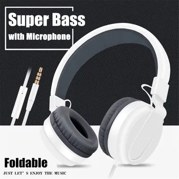 

3.5mm Wired Headphones with Microphone Over Ear Foldable Headsets Bass HiFi Sound Music Stereo Earphone for Gaming