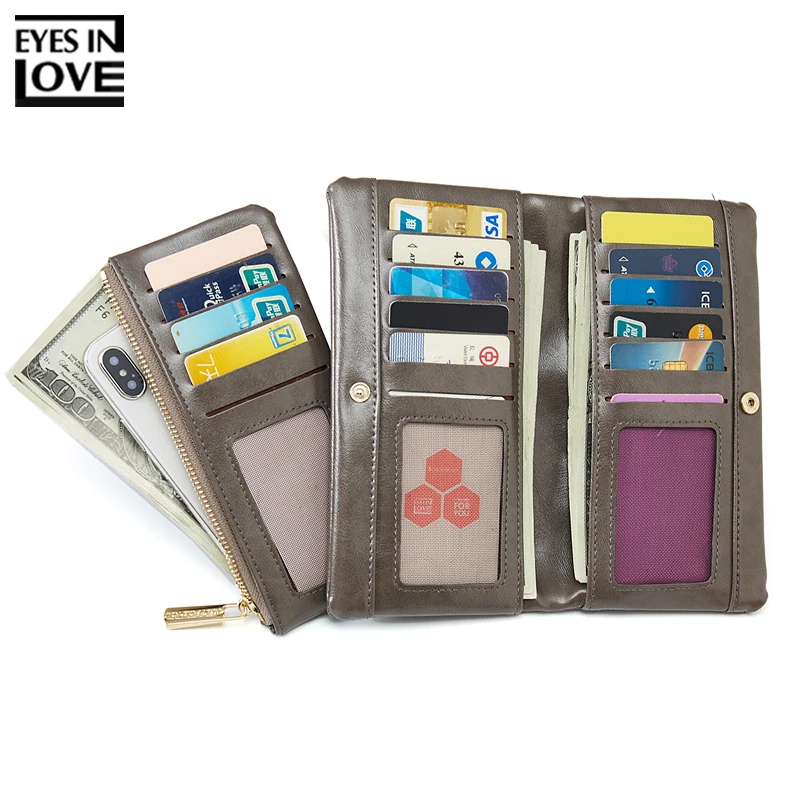 

Retro Zipper Clutch Wallets for Women Coin Purses Card Holder Phone Pocket Long Purse Fashion Oil Leather Female Wallet Carteira