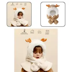 Useful Plush Cap Anti-static No Deformation  Children Hat Elk Kids Ear Protect Cap with Scarf Earflap   for Riding  Kisd Cap