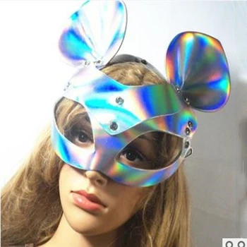 

Silver Cute Cat Ear Mask Laser DJ DS Bar Performance Stage Accessories Half Face Nightclub Props Wear Festival Outfit DQS4501