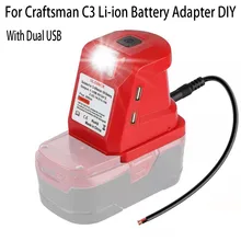 

For Craftsman C3 Li-Ion Battery Adapter DIY With Dual USB LED Switch Control DC Head Interface Dual USB DC5V/2A Chargers