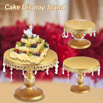 

Round Cake Stands Cupcake Rack Food Safe Dessert Display Stand with Pendants Beads for Weddings Birthday Parties Holder