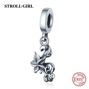 

100% 925 sterling silver Cute ladybugs And Flowers Charms Beads Fit European Charm Bracelet Women DIY Jewelry Accessories