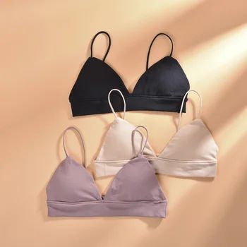 

Japan Underwear Korea Sweet and Simple Pure Color Chest Wrap Without Steel Ring Bottom Beauty Back Sexy French Sling Bra