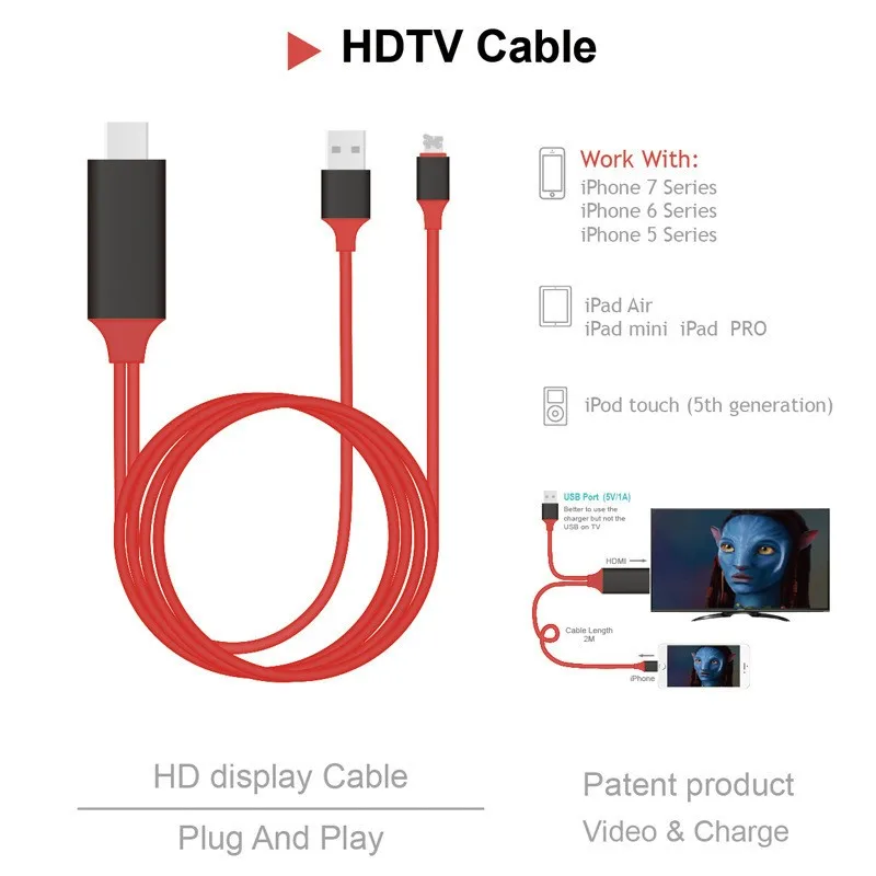 8 Pin к HDMI кабель HD ТВ цифровой av-адаптер Lightning 2 м USB HDMI 1080P умная розетка конвертер кабель для Apple ТВ для IPhone HD Plug and Play