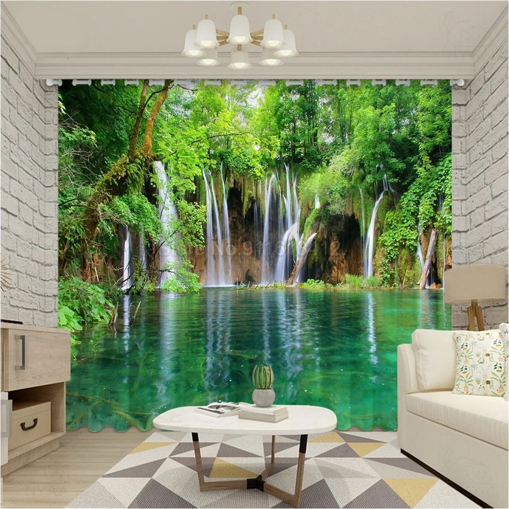 Cave Waterfall Window Curtains Living Room Bedroom 3d Simple Curtain 
