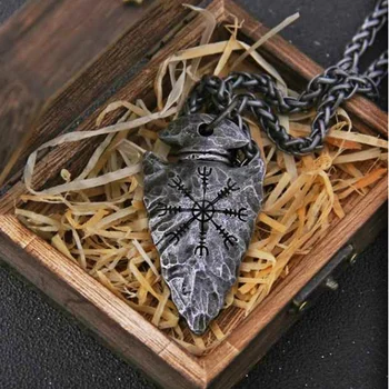 

Vintage Nordic Viking 316L Stainless Steel Awe Helmet\Vegvisir Spear Pendant Necklace Men's Amulet Scandinavian Compass Jewelry