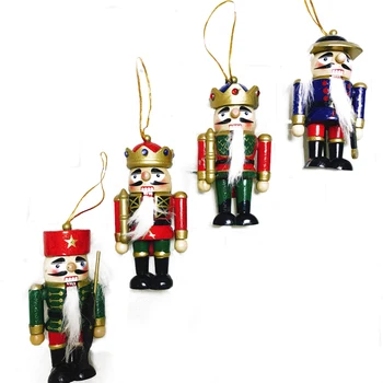 

2020 4 Pieces Children'S New Year Gift 10 Cm Wooden Nutcracker Puppet Christmas Tree Ornaments Nutcracker Christmas tree Doll