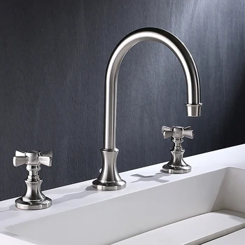 

3 Holes 2 Lever Handles Widespread Bathroom Faucet Toilet Kitchen Hot Cold Water Brass Faucet