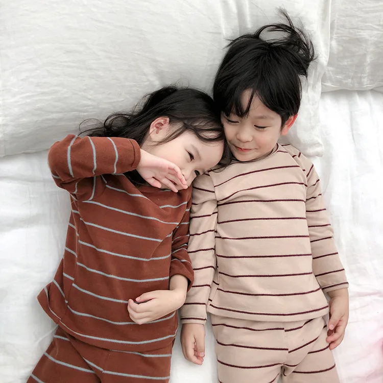 Children's Pyjamas Sets Autumn New Arrival Casual Striped Long Sleeve Pants Night Clothes Cotton Girls Boys Sleepwear Hot