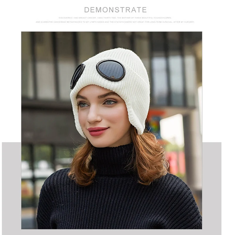 SYi Qarce зимняя вязаная шапка s Skullies Beanies, шапка для женщин, Двойная съемная Кепка для очков, уличные универсальные вязаные наушники, шапка
