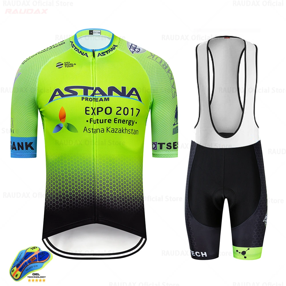 Bib cycling set Велоспорт Джерси Pro Team Астана велосипед Анти-УФ Велоспорт Джерси Набор дышащий гоночный Спорт Mtb велосипед Джерси Одежда для велоспорта - Цвет: Bib cycling set