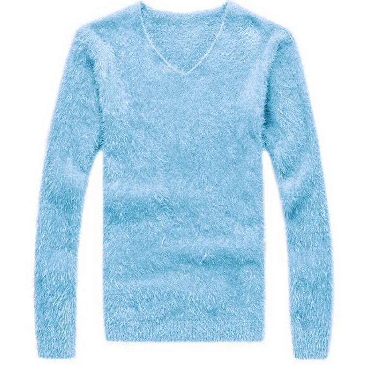 AKSR, мужской зимний свитер, теплый шерстяной вязаный пуловер, свитер с v-образным вырезом, кашемировые свитера для мужчин, Sueter Hombre Pull Homme - Цвет: V-Skyblue