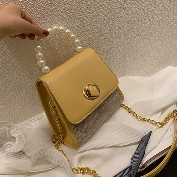 

2019 Summer New Quality Leather Women's Designer Pearl Tote bag Chain Shoulder Messenger bag Travel bag