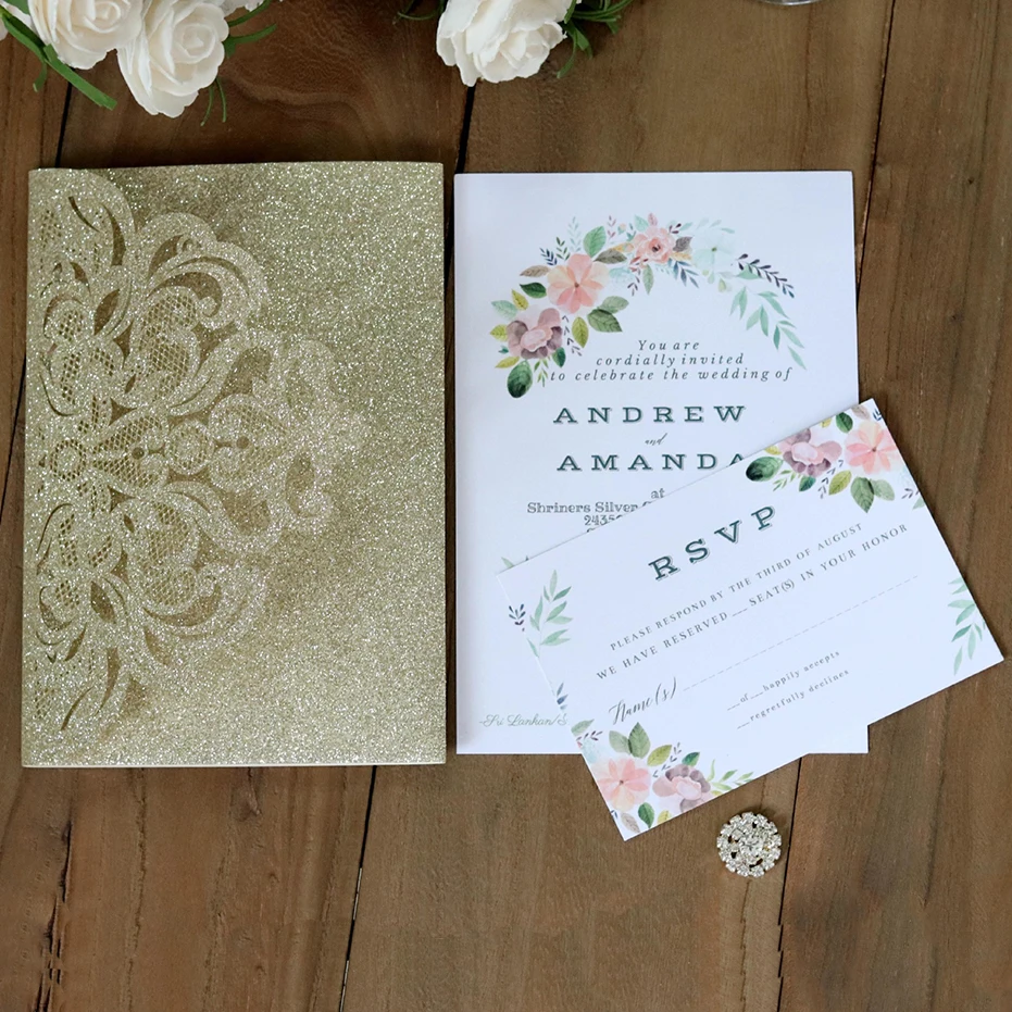  10Pcs Glitter Business invitation invitation laser cutout european style invitation cards 18*12.5CM - 4000549999296