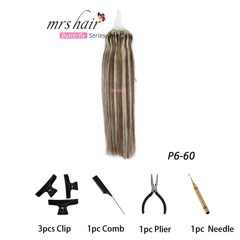 MRSHAIR, прямые волосы на микро-кольцах, 1"-24", 1 г/шт., 50 шт., волосы Remy для наращивания на микро-кольцах - Цвет: P6-60