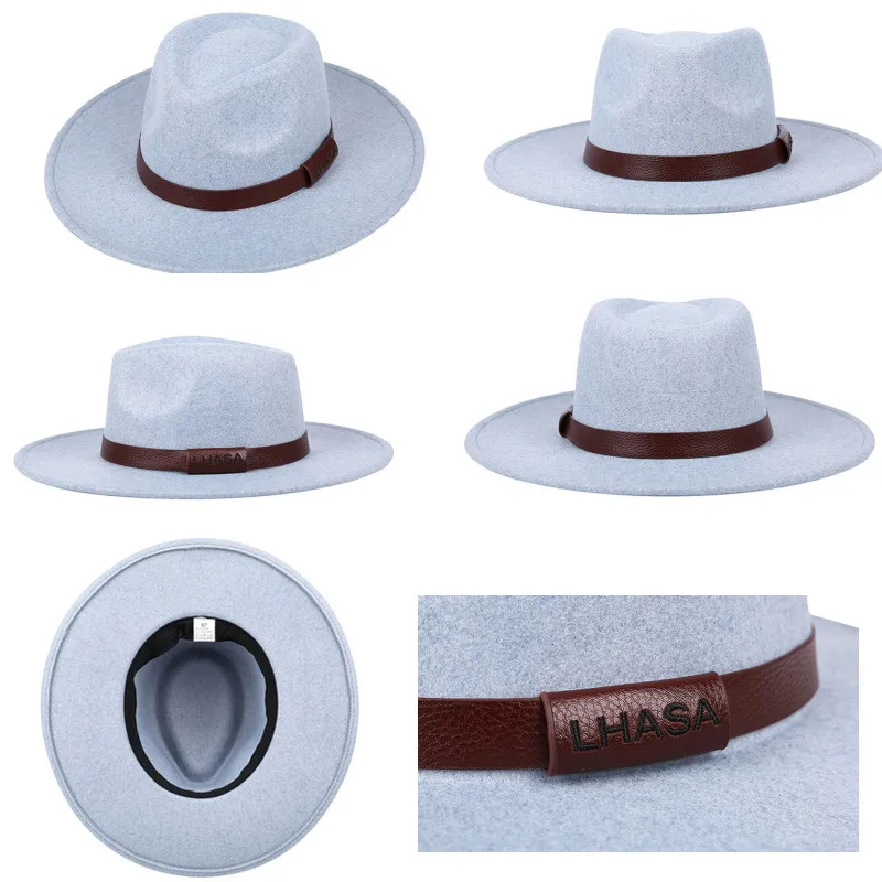 Tibet Lhasa Fedora Hat hat LHASA with logo black and white wool winter monochrome male and female church hats шляпа женская blue fedora