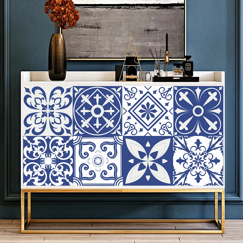 Description Picture 5 of item10/15/20cm Mediterranean Blue Tiles Wall Sticker Kitchen Backsplash Bathroom Wardrobe Peel & Stick Matte Surface Wallpaper