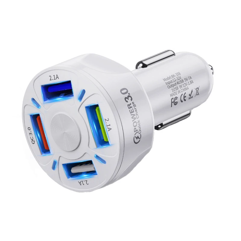 Car Charger 4 Ports USB Universal Fast Charging QC3.0 QC4.0 For iPhone 12 Xiaomi Samsung Phone Multi-usb Charger Adapter in Car 