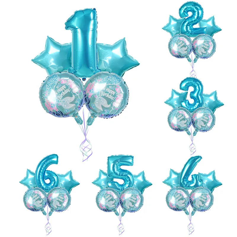 1 комплект воздушные шары из синей фольги для вечеринки в стиле Русалочки 32 дюйма