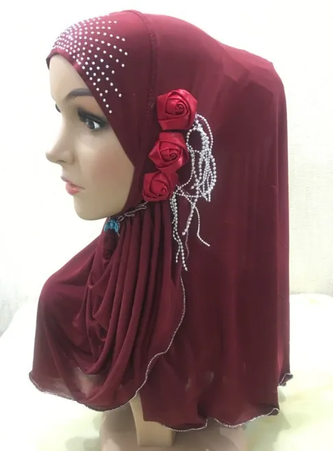 Ramadan Women Muslim Amira Hijab Islamic Scarf Flowers Rhinestone Headwear Turban Headscarf Hair Loss Prayer Hat Bandanas Cap
