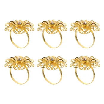 

6Pcs Napkin Rings Metal Paper Towel Rings Hollow Out Flower Napkin Holder