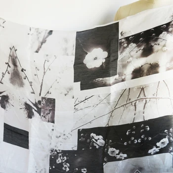 

75cm*138cm Painting Silk Flax Gauze Fabric Dress Scarf Textile Slub Natural