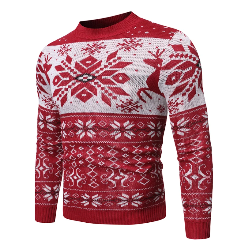 Loldeal Fashion Long-sleeved Sweater Casual Snowflake Batik Round Neck Slim Warm Men Loldeal Fashion Long-sleeved Sweater Casual Snowflake Batik Round Neck Slim Warm Men