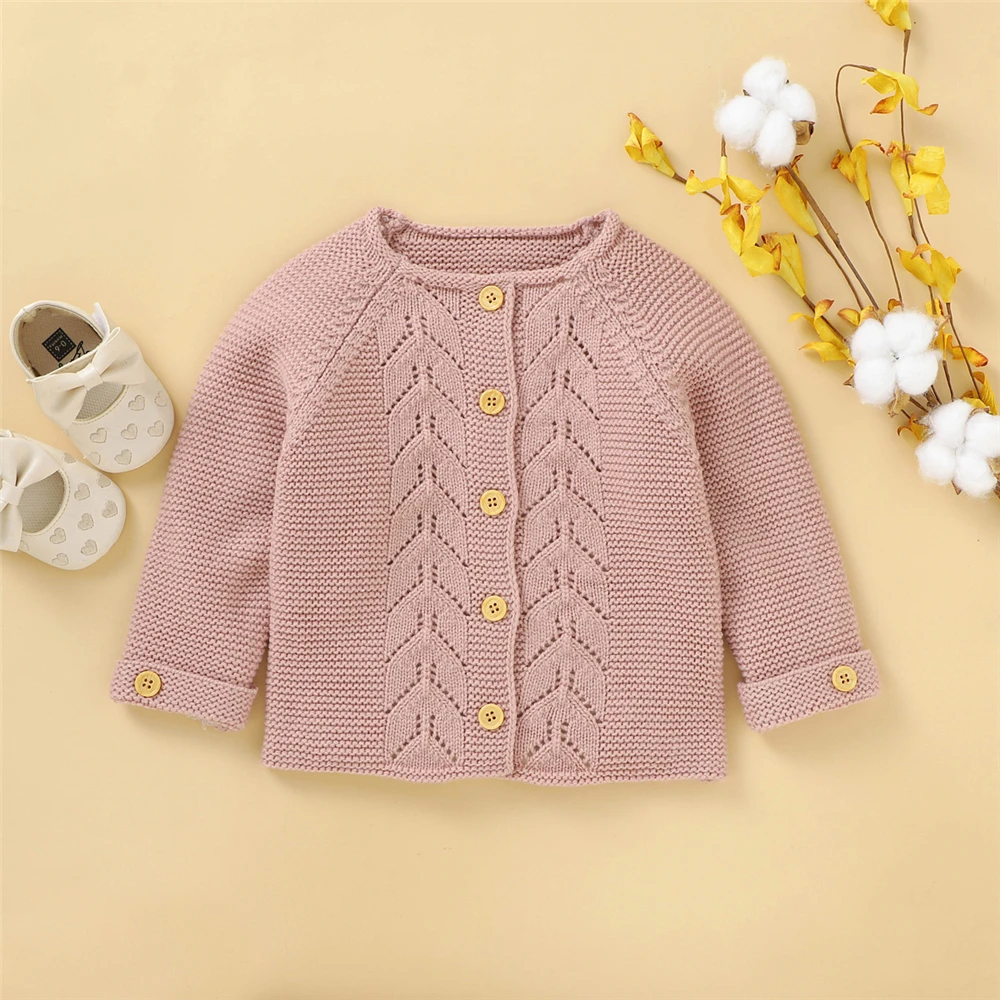 

WenaZao Infant Toddler Baby Girls Basic Cardigans Dropped Shoulder Long Sleeve O Neck Straight Breasted Knit Sweater Jacket Top