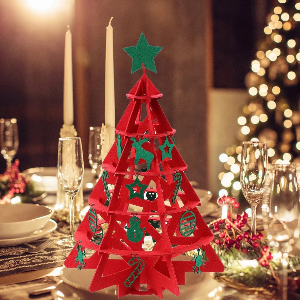 26pcs Christmas tree 3D felt children Toys Detachable Decoration for Xmas Kids Toddler Gifts Christmas tree Table Home Decor