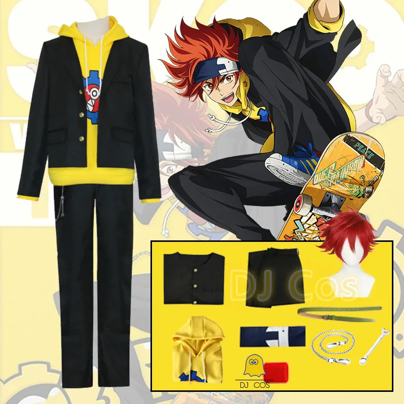 Reki Kyan Cosplay Costume Sk8 The Infinity Yellow Hoodie Red Wig Sweatshirt Jacket Sk Eight