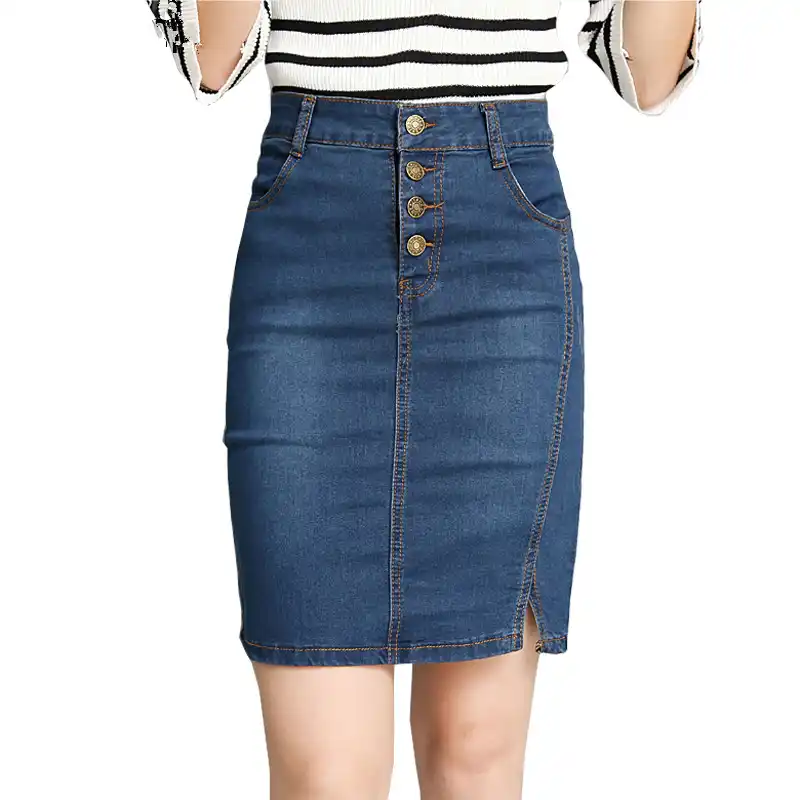 high waisted jean pencil skirt