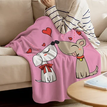 

Valentine Puppy Love Throw Blanket Soft Comfortable Velvet Plush Blankets Warm Sofa Bed Sheets