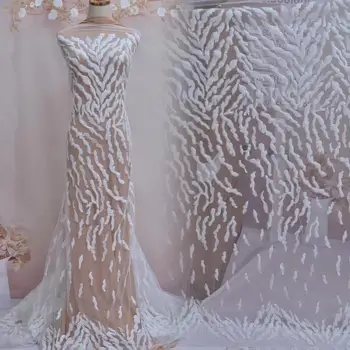 

special pattern newest style embroidery tulle mesh lace fabric with full beads sequins JOY-3325for wedding dress