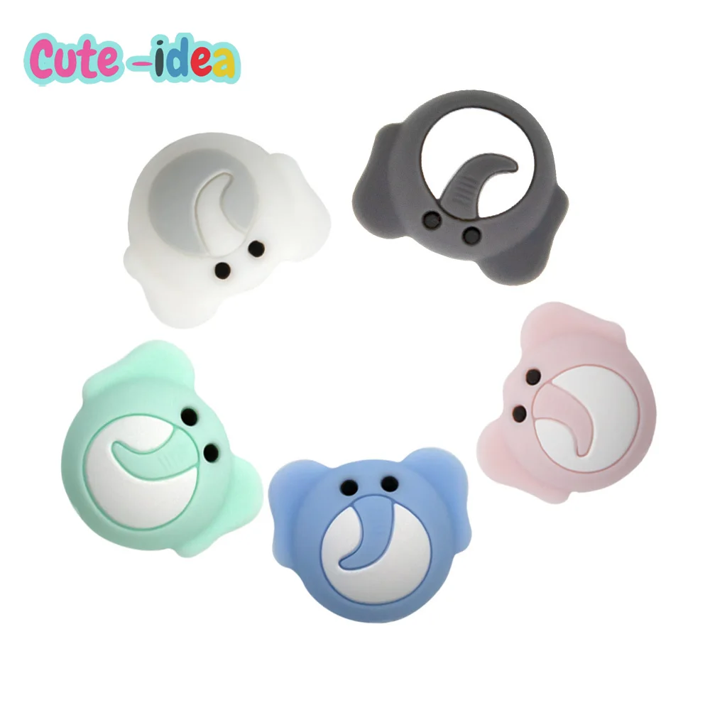 

Cute-Idea 10PCs Silicone Elephant Head Beads Teething Chewable Pacifier Chain Rodent Accessories DIY Teether Baby Product Pearl