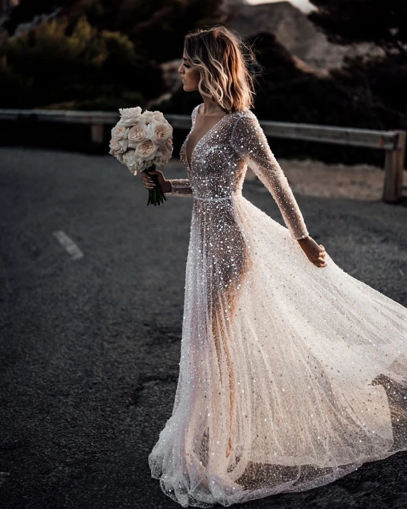 sparkly beach wedding dresses