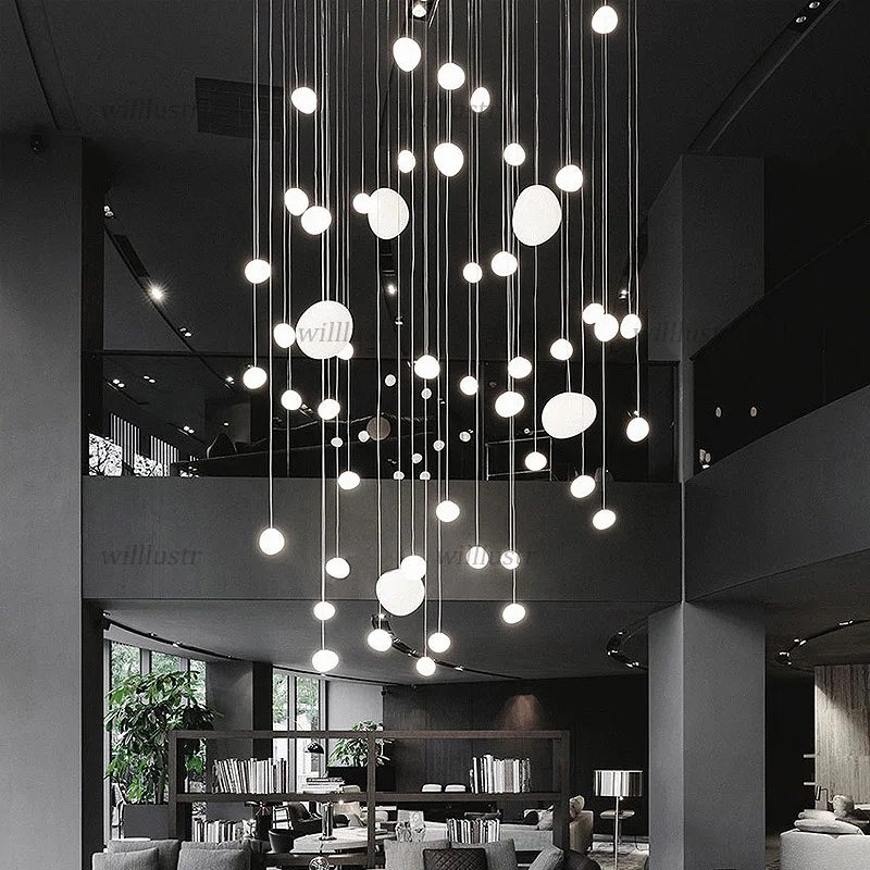 Modern Glass Pendant Lamp Irregular Stonelike Hotel Lobby Mall Hall Villa Stair Duplex Living Room Customizable Hanging Lighting