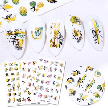 

3 Sheets Harunouta Gold Water Nail Stickers Summer Flower Water Decals Dress Slider Nail Foil Wraps DIY Nail Art Decoration