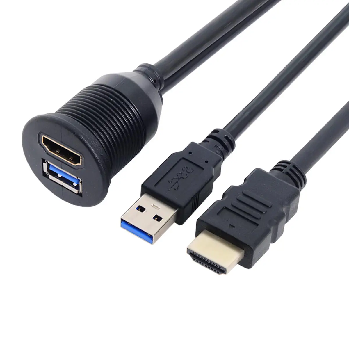 Combo USB 3.0& HDTV HDMI 1.4 Male to Female Extension Cable with Waterproofable Mount Shell 100cm