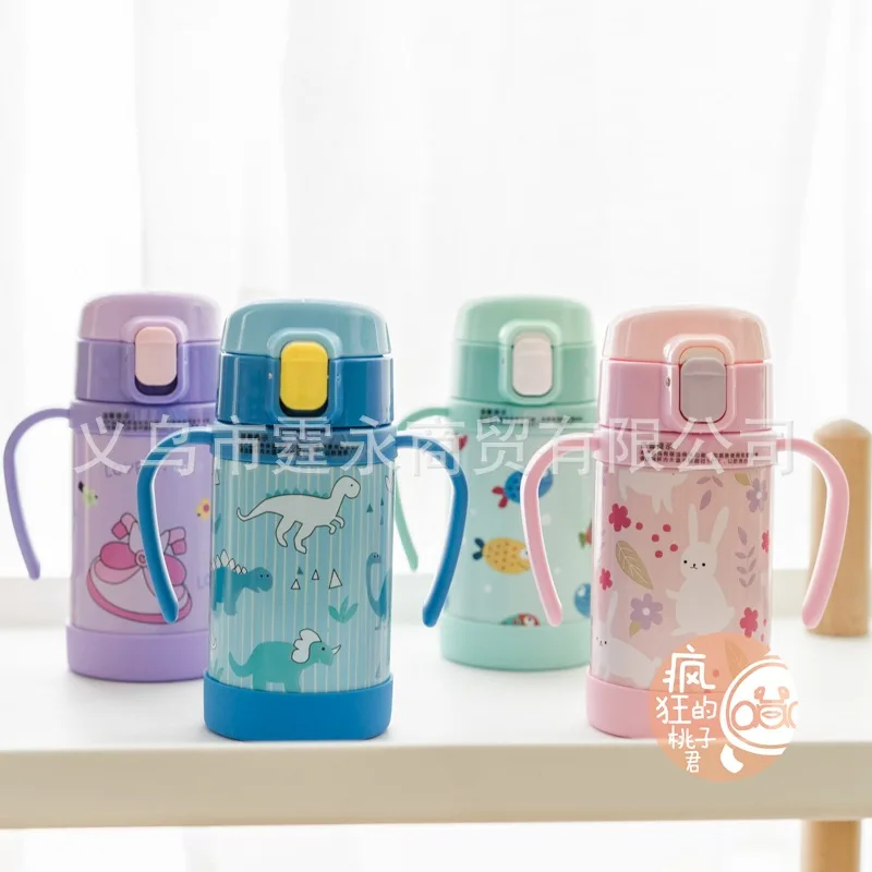 Детские чашки в Корейском стиле, детская Изолированная бутылка с соломинкой из нержавеющей стали, двойного назначения, с ручкой, ударопрочный Сиппи C