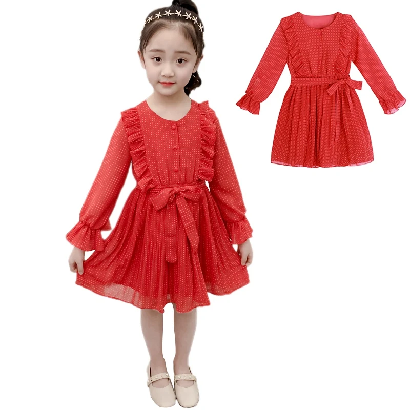 

Baby Girls Long Flare Sleeve Dot Print Dress Kids Princess Pageant Dresses Baby Long Sleeve Dresses Autumn Casual q