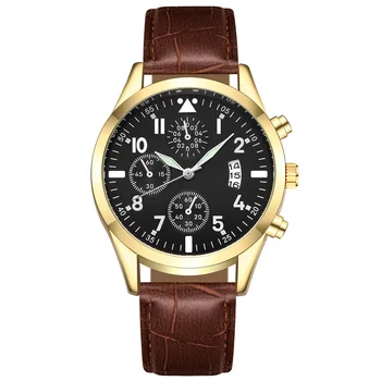 

Men's Watches Classic Gold Calendar Mens Leather Watch relogio masculino Quartz Wristwatch Luminous Popular saati hours